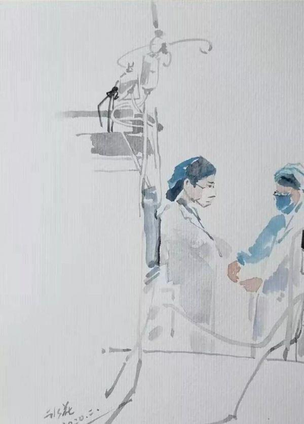 文艺抗疫水彩画阻击新型冠状病毒肺炎