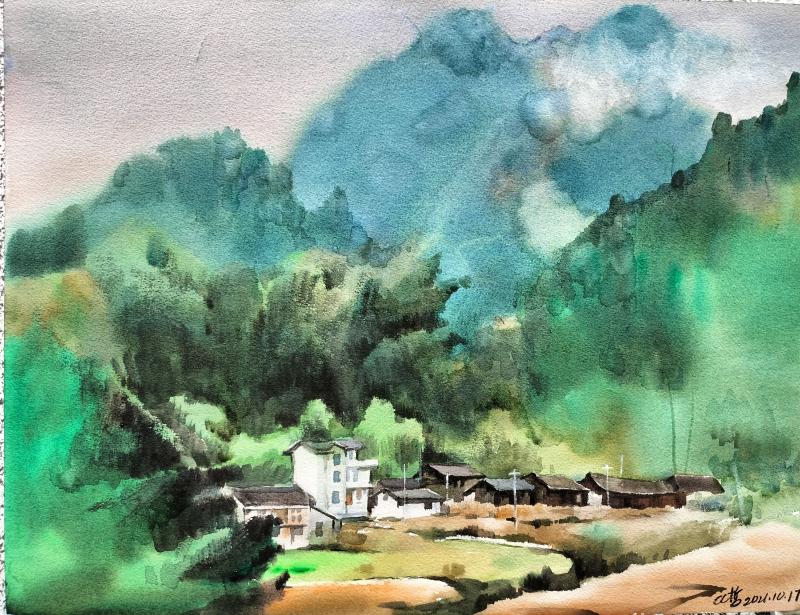 40-首车风景-水彩画-23X35-覃哲-13397433415.jpg