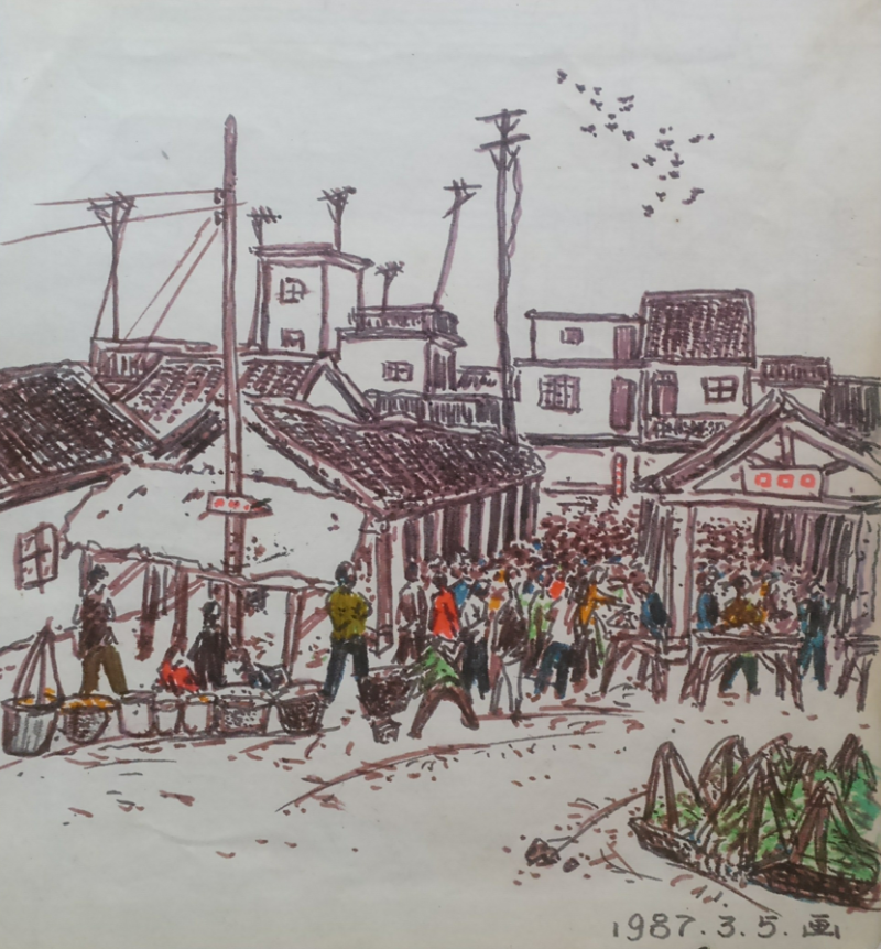 纸本速写《农贸市场》尺寸:20cm×20cm